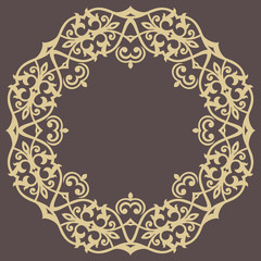 Elegant golden round ornament in classic style. Abstract traditional pattern with oriental elements, Classic vintage pattern
