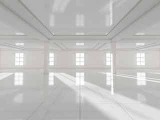 Abstract modern architecture background, empty white open space interior. 3D rendering