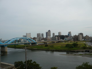 Naklejka premium 多摩川越しに見る川崎の街