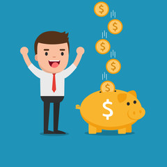 business man with golden piggy bank, Pension