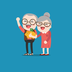 Senior people with golden piggy bank, Pension