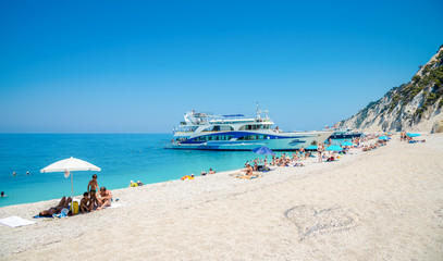 Summer holiday on Nikitas beach in Lefkada island in Greece