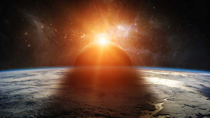 Naklejka premium Zaćmienie słońca na planecie Ziemia Elementy renderowania 3D tego obrazu dostarczone przez NASA