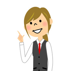 制服姿の女性　指をさす