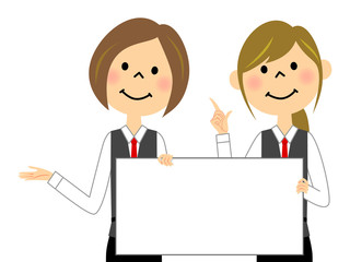 制服姿の女性　ホワイトボード