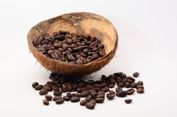 Organic Wood Roasted Coffee with coconut shell.