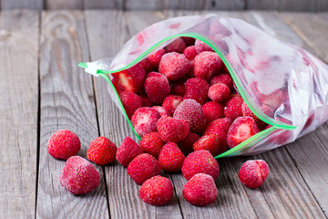 Frozen strawberries in a bag