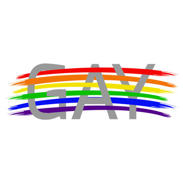 Text Gay using original colors rainbow. Original symbol for gay parade. Unconventional sexual orientation. Vector design