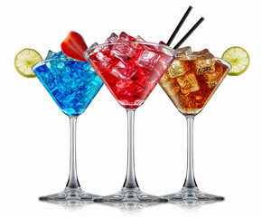 alcohol cocktail set on a white with fresh summer fruits