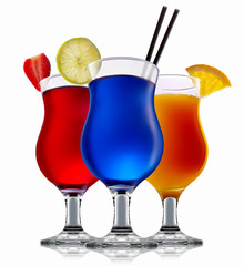 alcohol cocktail set on a white with fresh summer fruits