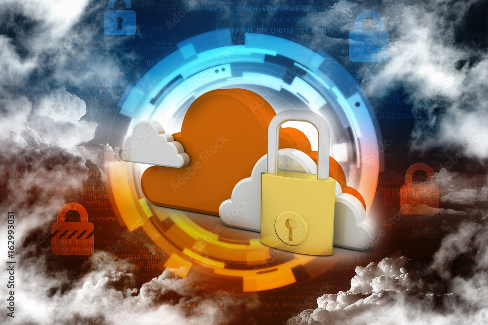 Poster 3d rendering cloud computing, security