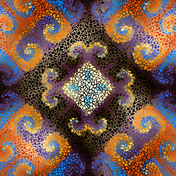 Seamless background pattern. Decorative symmetric mosaic art pattern.