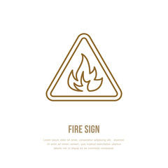Fire danger flat line sign. Flame protection thin linear icon, pictogram. Vector isolated on white background.