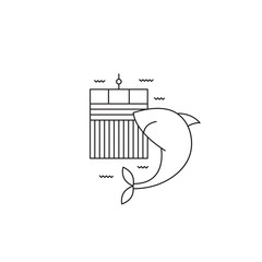 Shark cage diving line icon