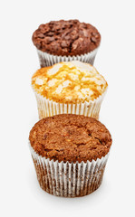 Row of cupcakes isolated on a white background