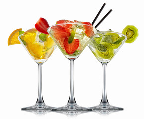 alcohol cocktail set on a white with fresh summer fruits