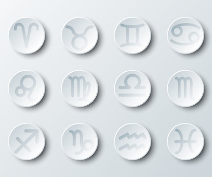 Simple white 3d circle paper of zodiac astrology sign for vector design illustration concept