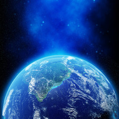 View of planet earth from space with light effect in 3D rendering. Elements of this image furnished by NASA
