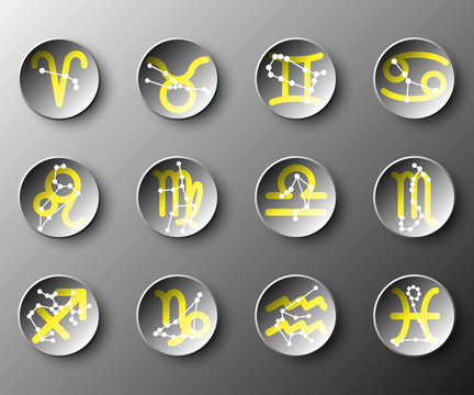Simple black 3d circle paper of zodiac astrology sign for vector design illustration concept