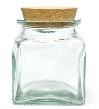 Empty jar with a cork isolated on white