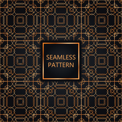 Obraz premium Golden seamless pattern on black background, islamic, oriental, eastern style.Template with luxury foil for packaging, fashion, greetings, cover, wedding. Vector illustration