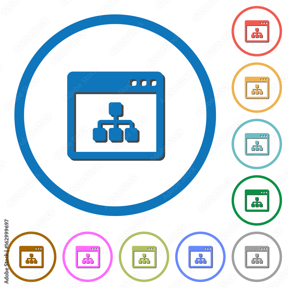 Poster networking application icons with shadows and outlines