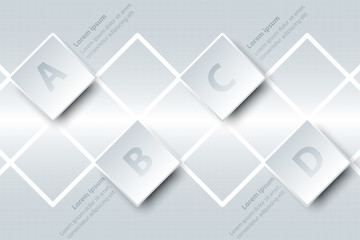 Fototapeta na wymiar Four topics simple white paper 3D square on white grid for website presentation cover poster vector design infographic illustration concept