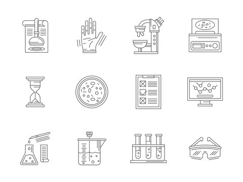 Laboratory expertise flat line vector icons set