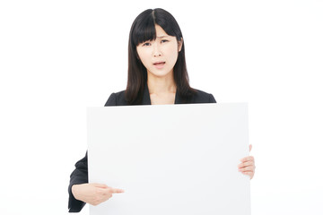 Naklejka premium 女性 ビジネス メッセージボード 困る