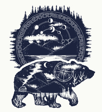 Bear tattoo and t-shirt design