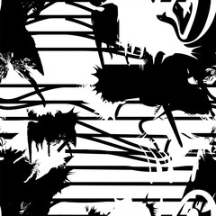 Vector monochrome seamless pattern with ink brush strokes.