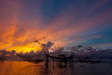 Yor building is traditional local fisherman used net fishing in Pakpra Thale Noi, one of the country's largest wetlands covering Phatthalung, Nakhon Si Thammarat and Songkhla ,South of THAILAND.