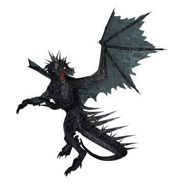 3D Rendering Black Dragon on White