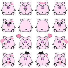 Obraz premium Lovely cute couple cartoon pig collection set with variety charactor isolate vector icon