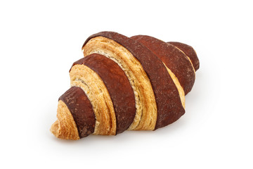 Chocolate croissant on white background