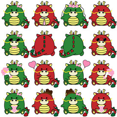 Lovely cute couple cartoon dragon collection set with variety charactor isolate vector icon
