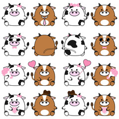 Lovely cute couple cartoon cow collection set with variety charactor isolate vector icon