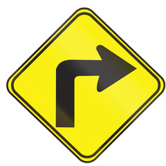 Road sign used in Uruguay - Sharp curve 90 degrees to right