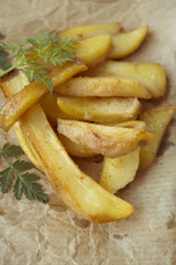 Fried potatoes close up
