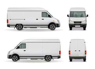 Realistic Cargo Van Advertising Mockup © Macrovector