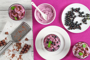 summer ice cream dessert of blackcurrant