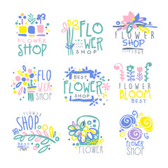Best flower shop set of logo templates hand drawn vector Illustrations