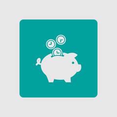 Time is money piggy bank icon. Flat design style.