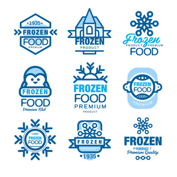 Frozen food premium product set of logo templates hand drawn vector Illustrations