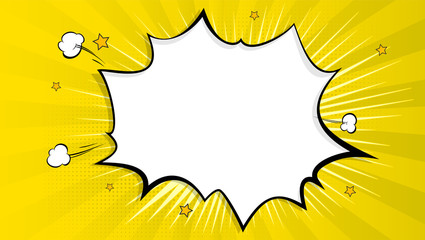 Estores personalizados com sua foto Pop art splash background, explosion in comics book style, blank layout template with halftone dots, clouds beams and isolated dots pattern on yellow backdrop. Vector template for ad, covers, posters.
