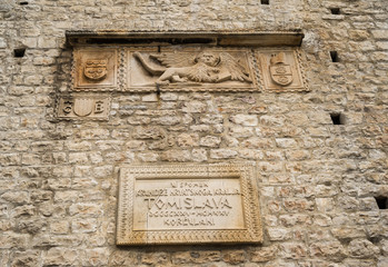 Carvings on the Revelin Tower,  Korkula. Text translation is 