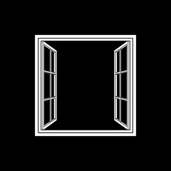 Open window frame icon. Add your own image or text. Vector illustration of an open window.