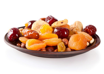 Dried fruits on a white background