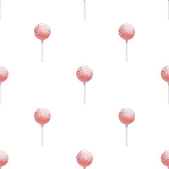 Seamless pattern of cake pops on a stick, isolated on a white background. Food background in vector