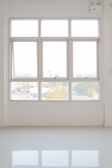 Fototapeta na wymiar glass window sliding on white wall interior house..